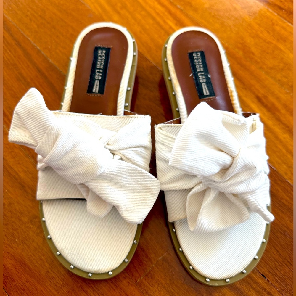 Design Lab Lord & Taylor White Bow Espadrille Sandals Slippers Slides Size 6